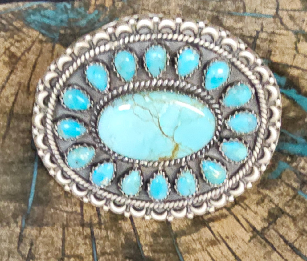 Kingman and Number 8 Turquoise Oval Large Sterling Silver Ring Southwestern Adjustable Tree Of Life