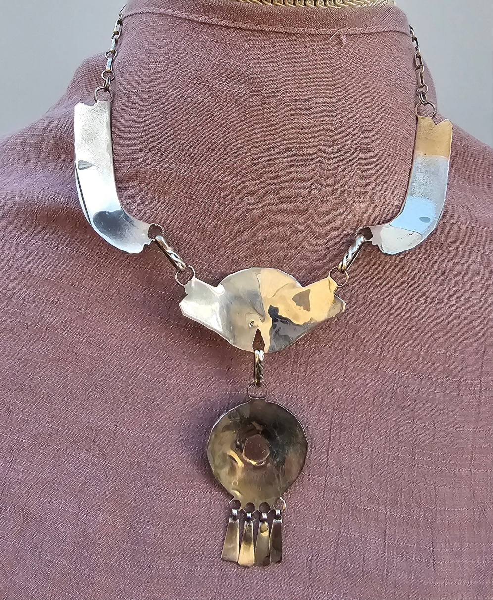 Vintage Zuni Necklace Sterling Silver Native American Petit Point W/Matching Earrings Rare