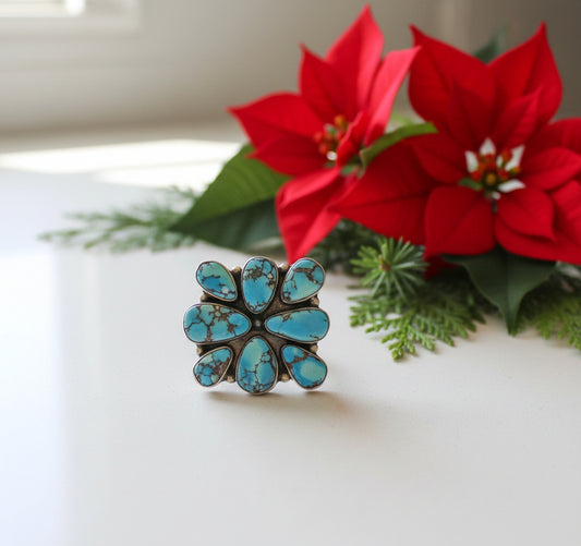 Golden Hills Turquoise & Brushed Sterling SIlver Ring Adjustable
