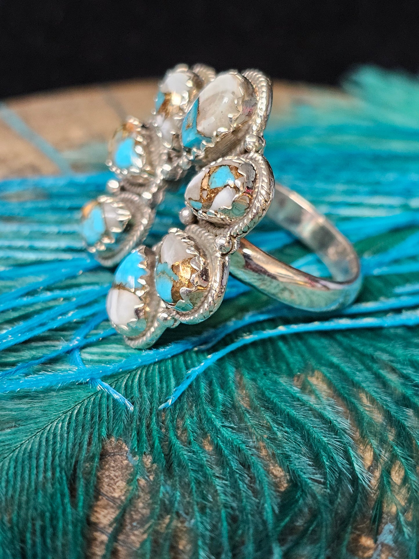Turquoise White Buffalo Spiny Oyster Ring Size 11 Sterling Silver Southwestern Ring Horseshoe