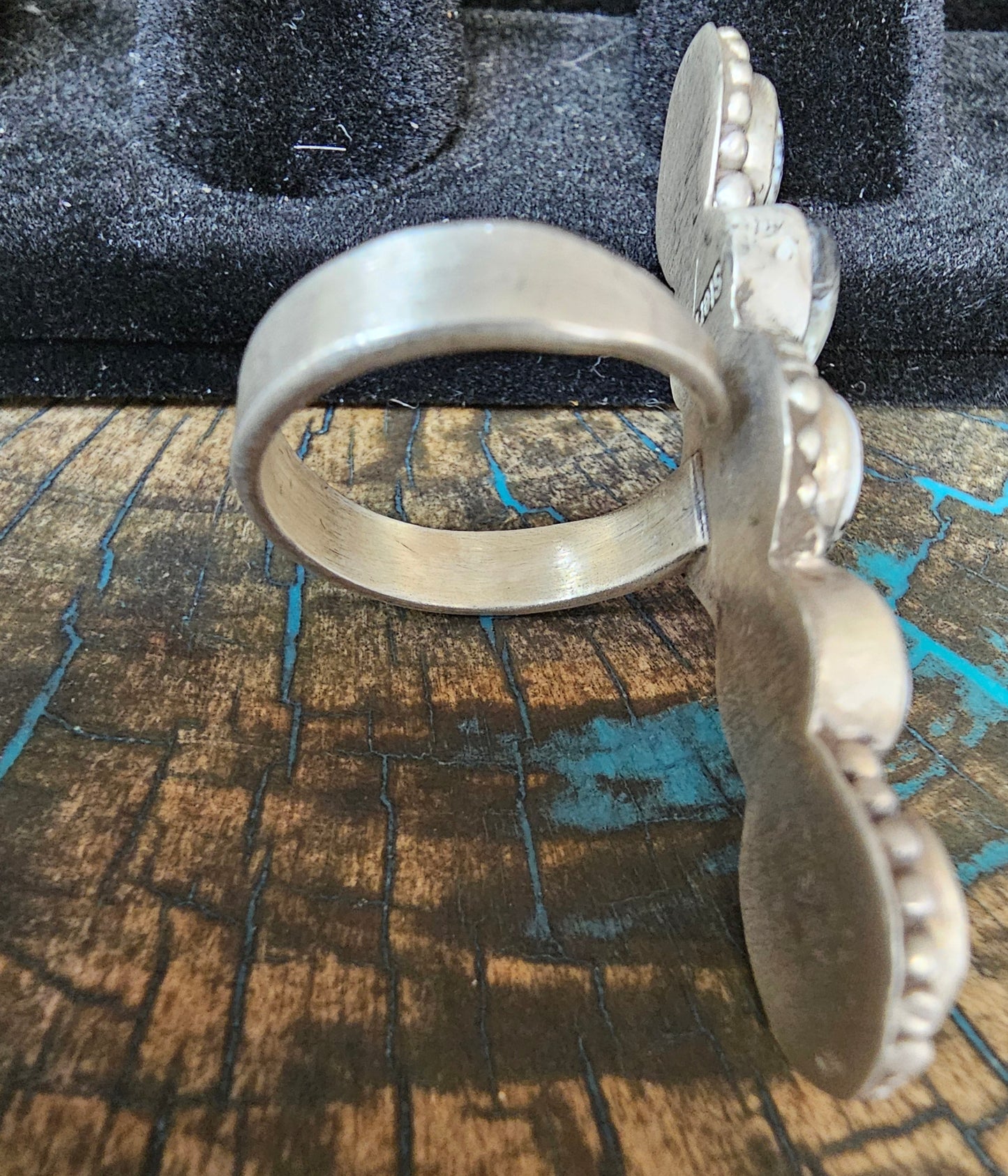White Buffalo & Sterling Silver Adjustable Ring 5 Stones
