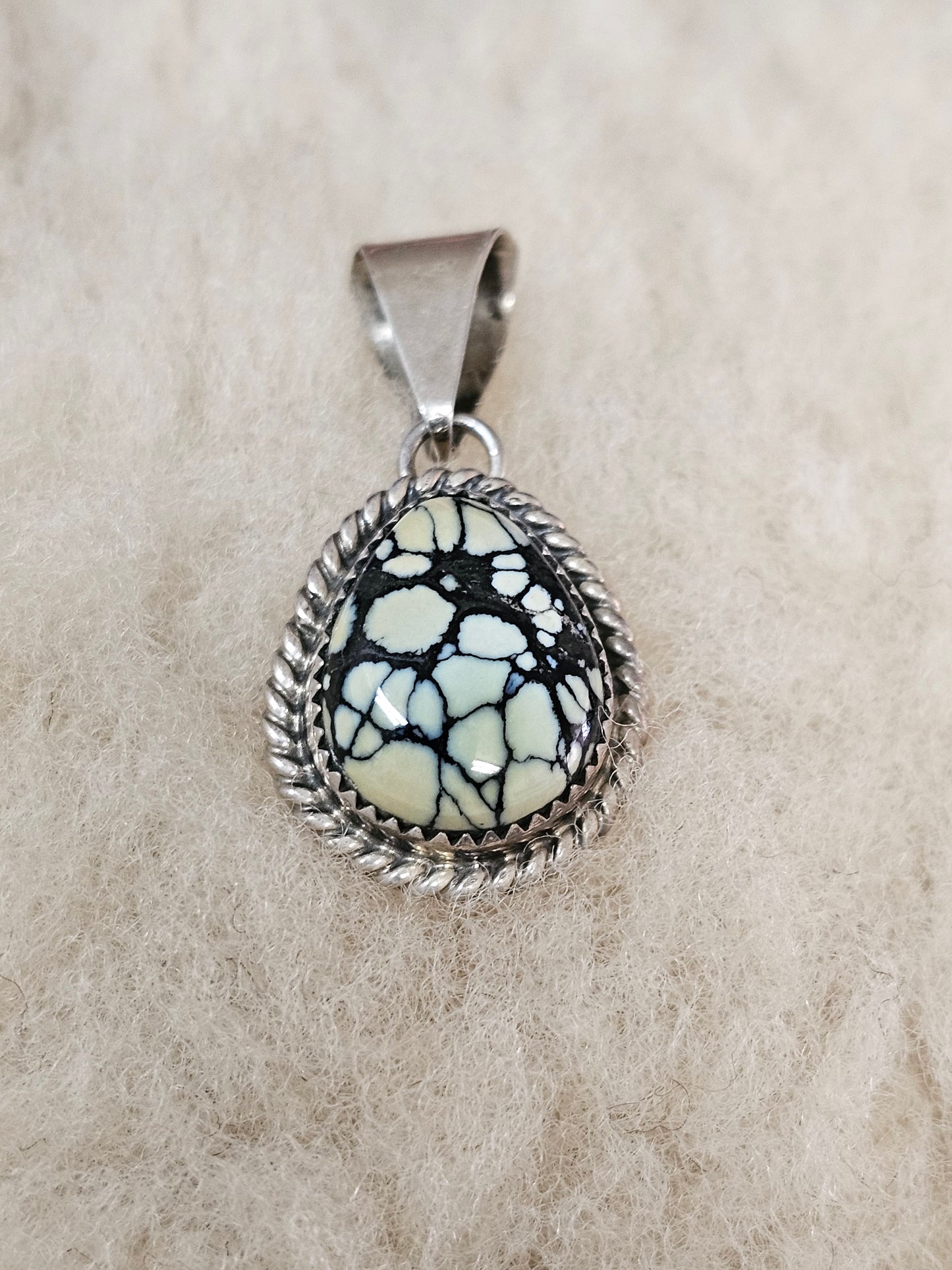 Vintage Navajo Spiderweb Matrix Turquoise Pendant Sterling SIlver Signed T. Spencer