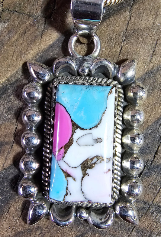 Cotton Candy Turquoise and Sterling Silver Pendant with SS Chain Necklace