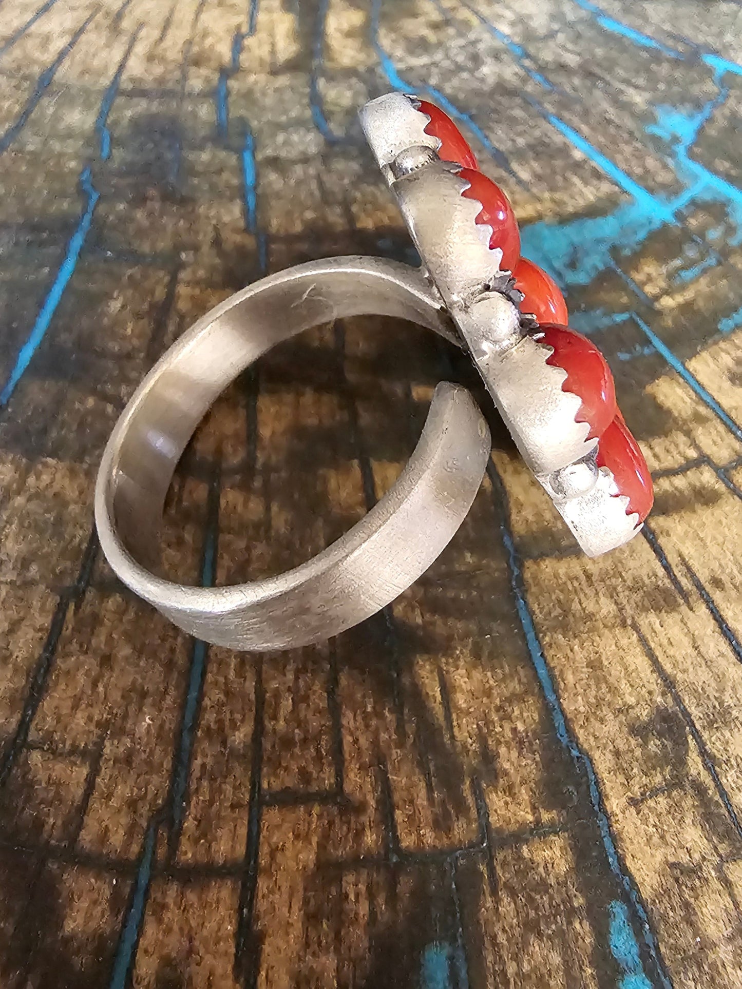 Red Coral Ring and Sterling Silver Ring Adjustable