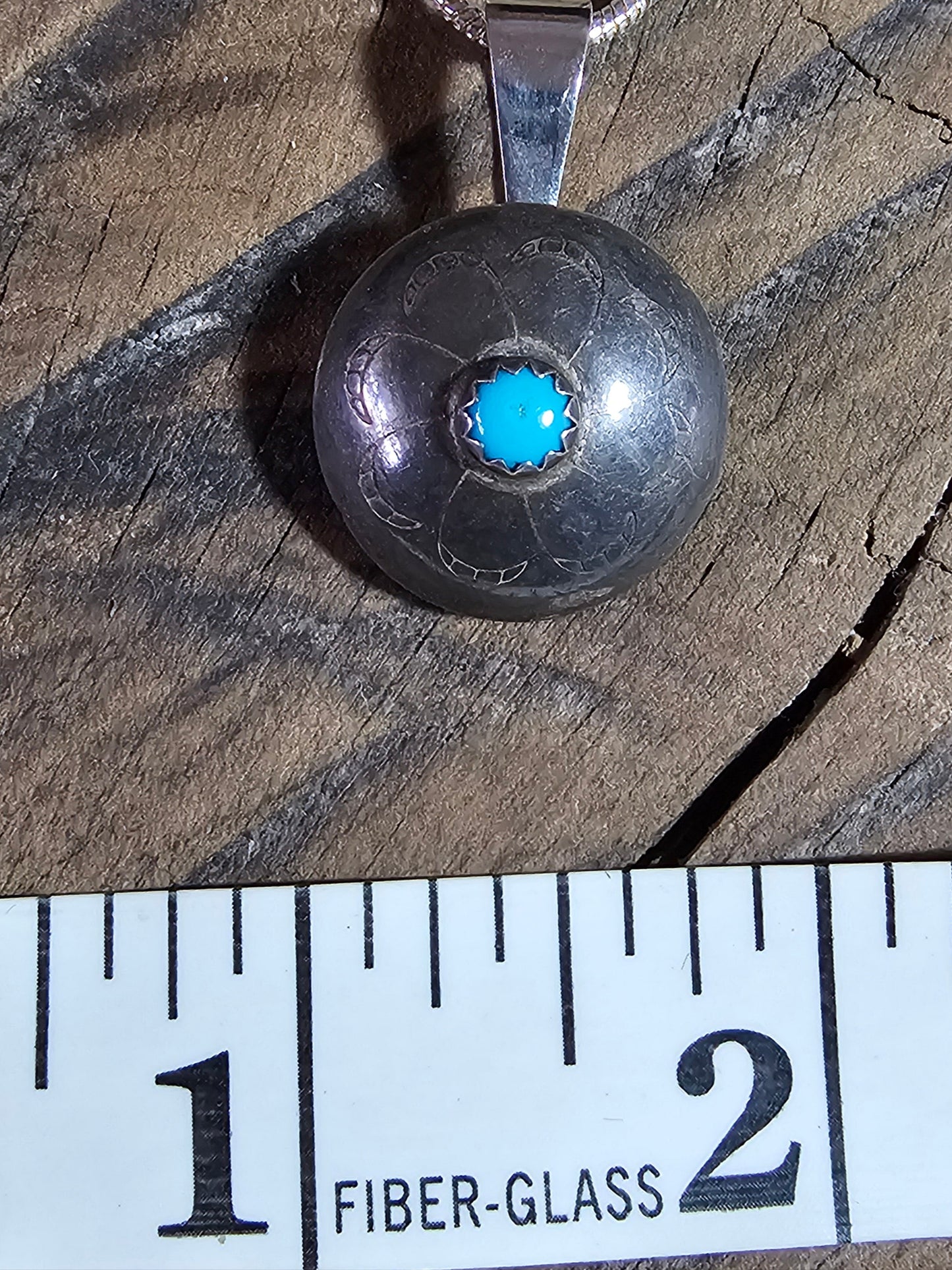 Sterling Silver Button Cover with Turquoise Necklace W/Free SS Chain
