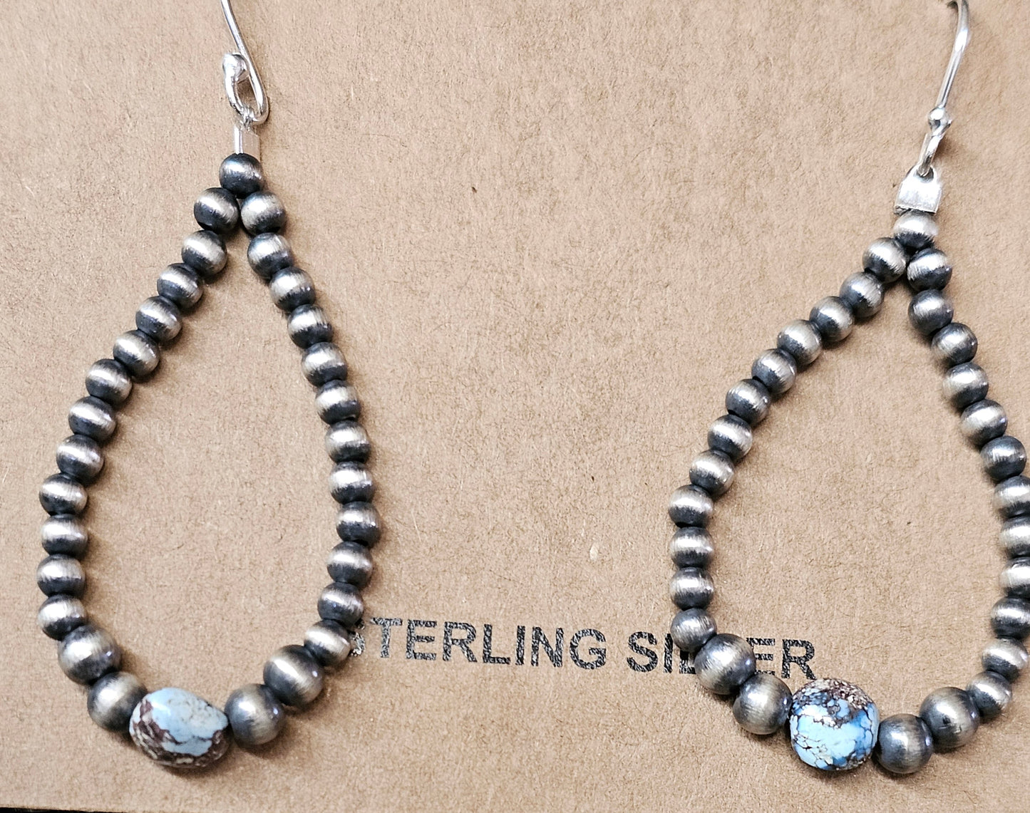 Sterling Silver Navajo Pearls with Golden Hills Turquoise Hoop Earrings