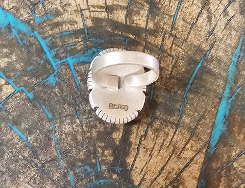 Cotton Candy Turquoise Adjustable Sterling Silver Ring Oval Southwestern