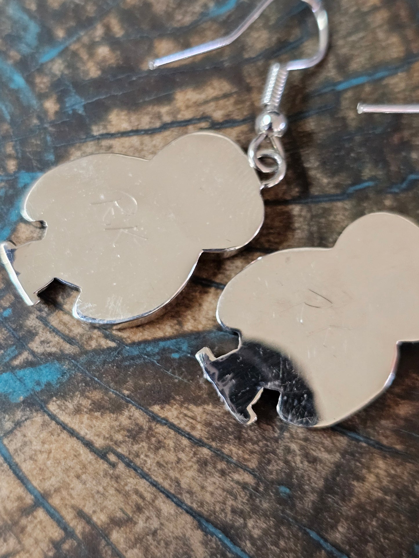 Zuni Mother of Pearl Owl Earrings Sterling Silver Regina Kallestewa Signed RK