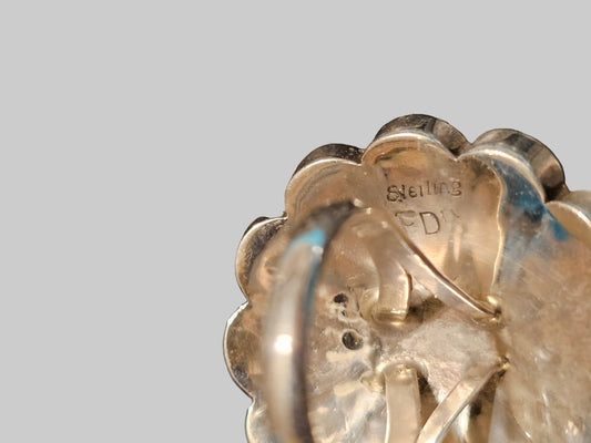 Denise Shiraz Zuni Sunface Ring Turquoise Coral Onyx Mother of Pearl Sterling Sz 6