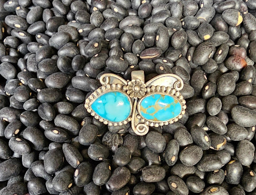 Sierra Bella Turquoise Double Stone Sterling SIlver Adjustable Ring Southwestern Butterfly
