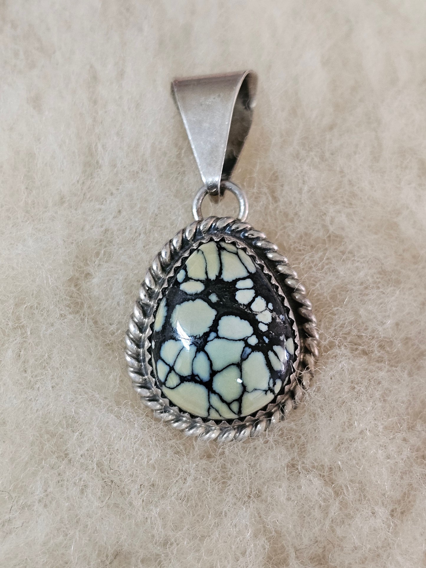 Vintage Navajo Spiderweb Matrix Turquoise Pendant Sterling SIlver Signed T. Spencer