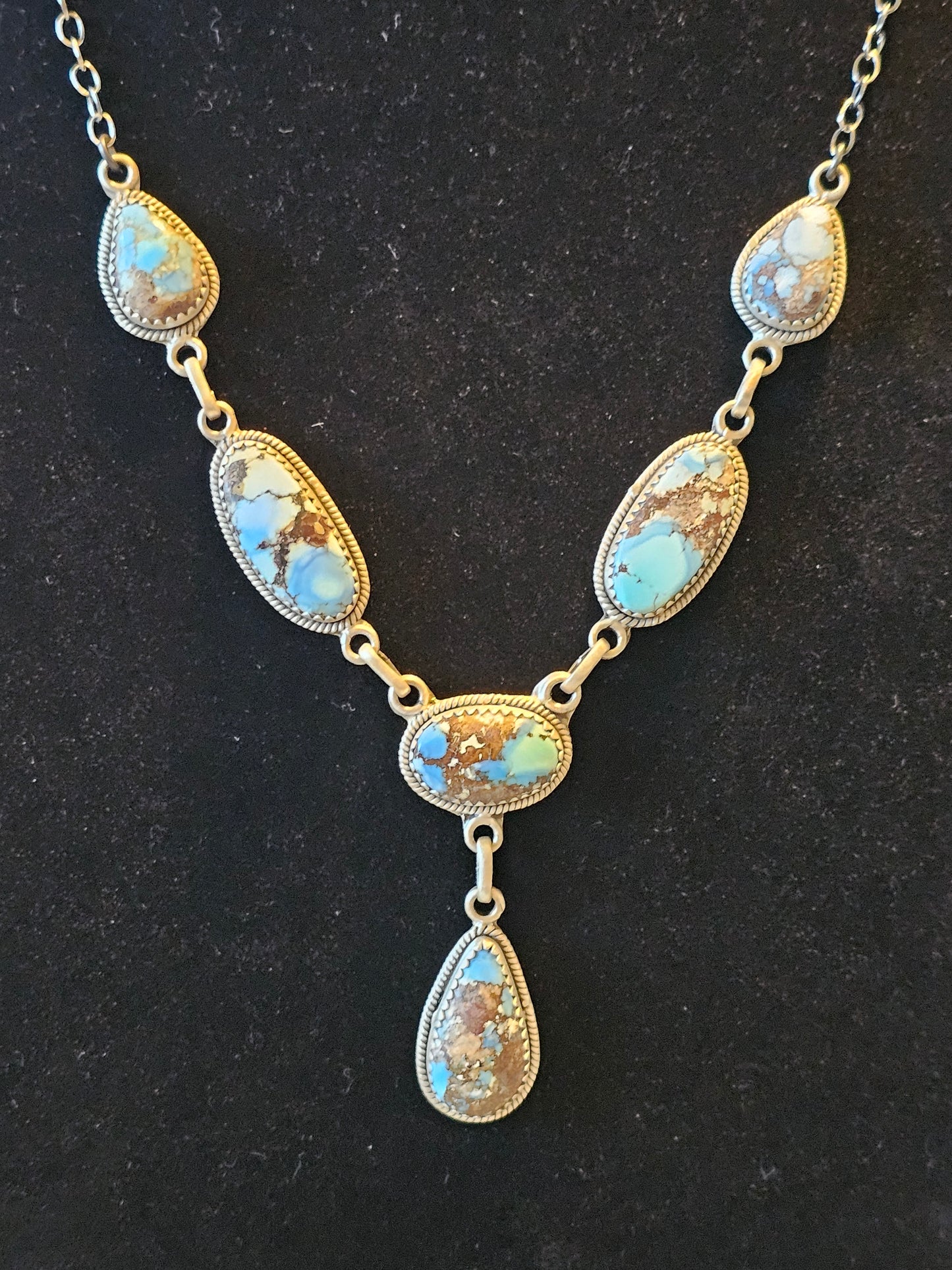 Golden Hils Turquoise Sterling Silver Southwestern Lariart 16 "
