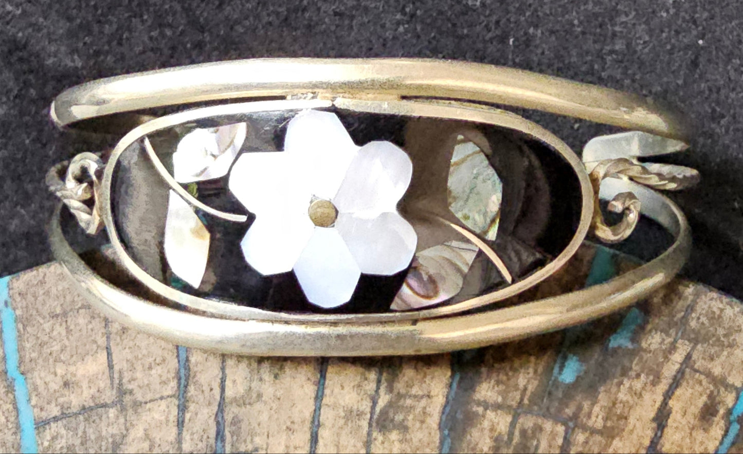 Mother of Pearl Vintage  Cuff sz 8 Stamped Mexico
