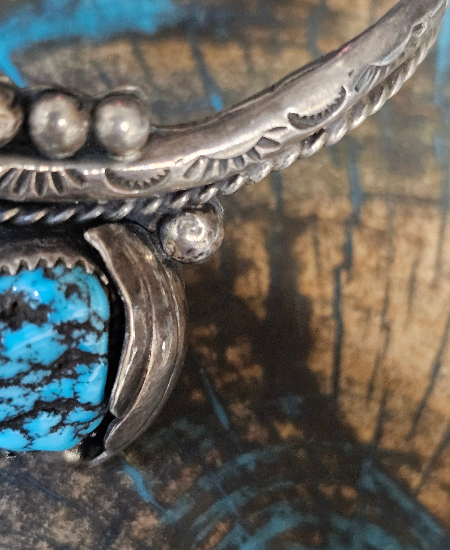 Vintage Navajo Cuff Sterling Silver & Turquoise Trading Post Mark
