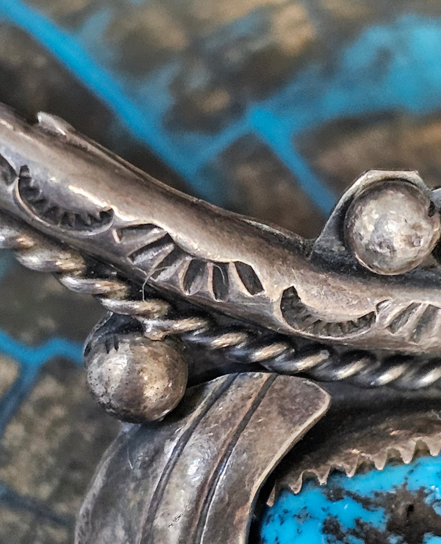 Vintage Navajo Cuff Sterling Silver & Turquoise Trading Post Mark