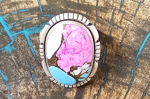 Cotton Candy Turquoise Adjustable Sterling Silver Ring Oval Southwestern