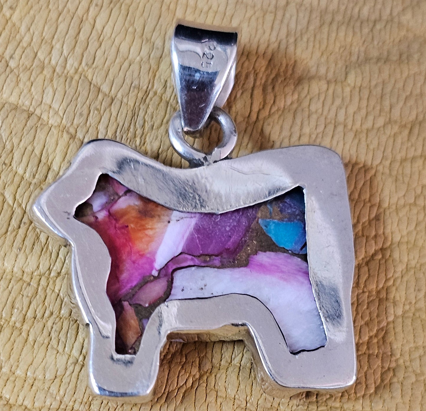 Dog Cow Red Dahlia, Purple Dahlia Spiny Oyster Pendants Lot of five Sterling Silver