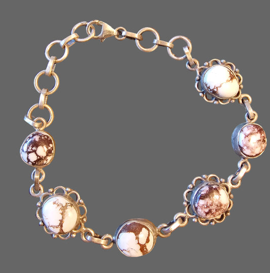 Wild Horse Sterling Silver Adjustable Bracelet. 6 Stones Southwestern Style