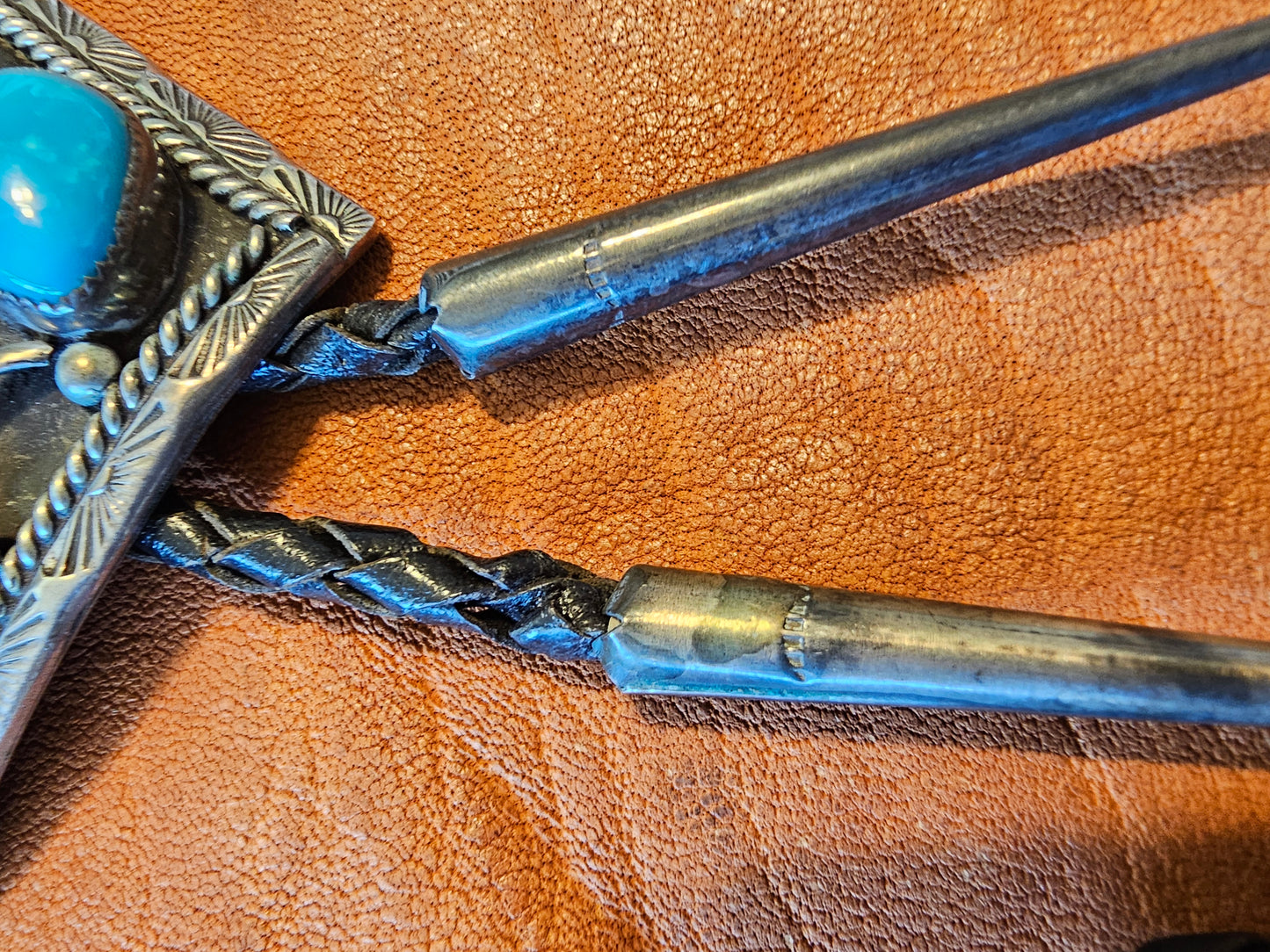 Vintage Bolo Tie Navajo Stamped Irene Platero Sterling Silver Turquoise Red Coral