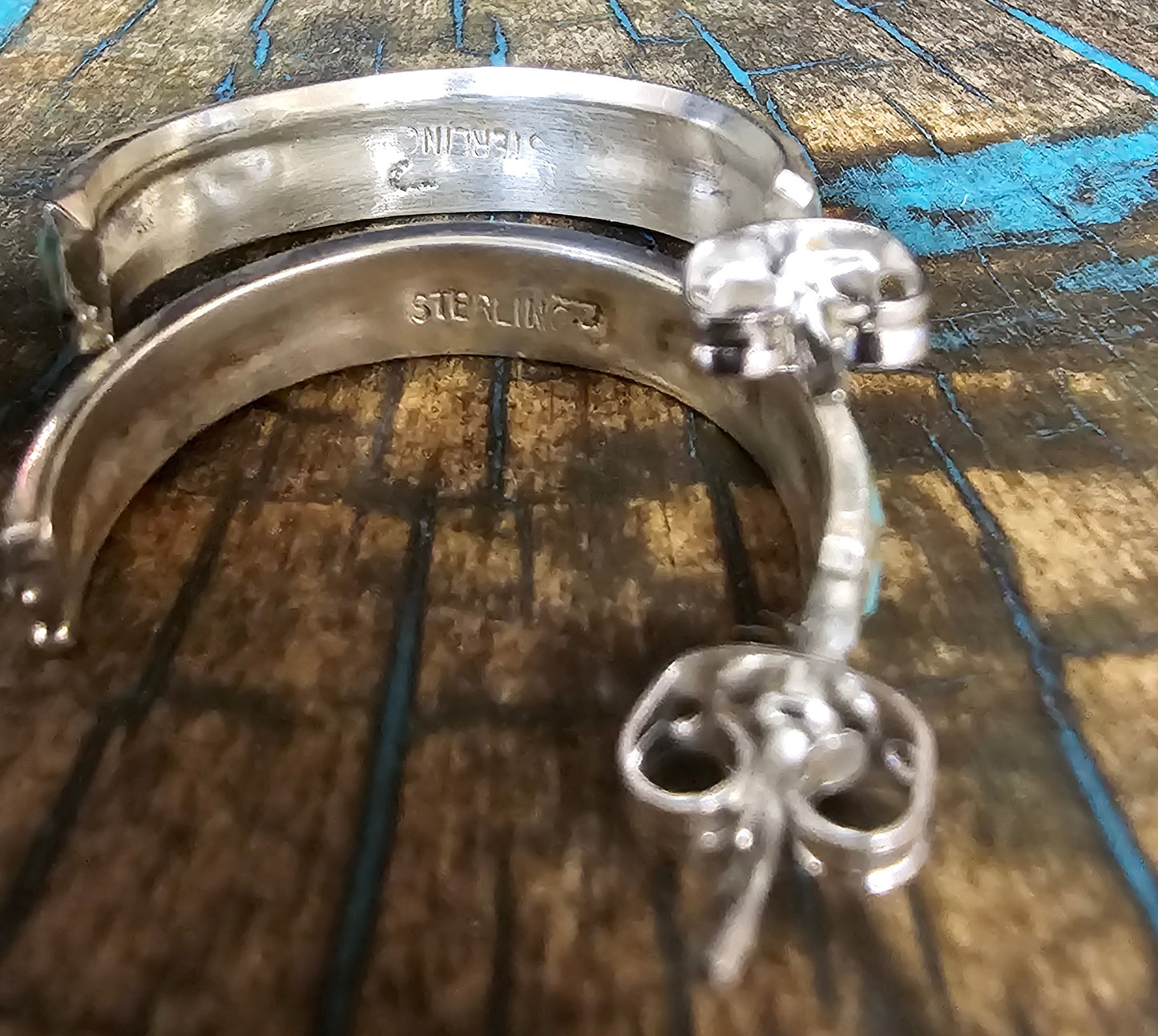 Navajo Artist Jamie Johnson Kingman Turquoise Earring Hoops Sterling SIlver