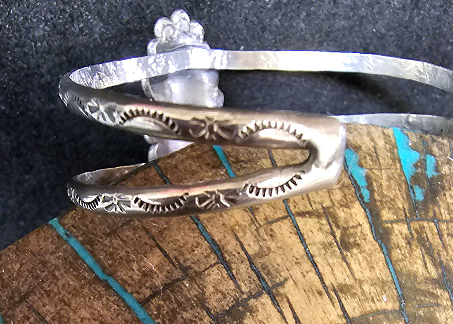 Vintage Navajo Branch Coral & Sterling Silver Cuff Stamped LL