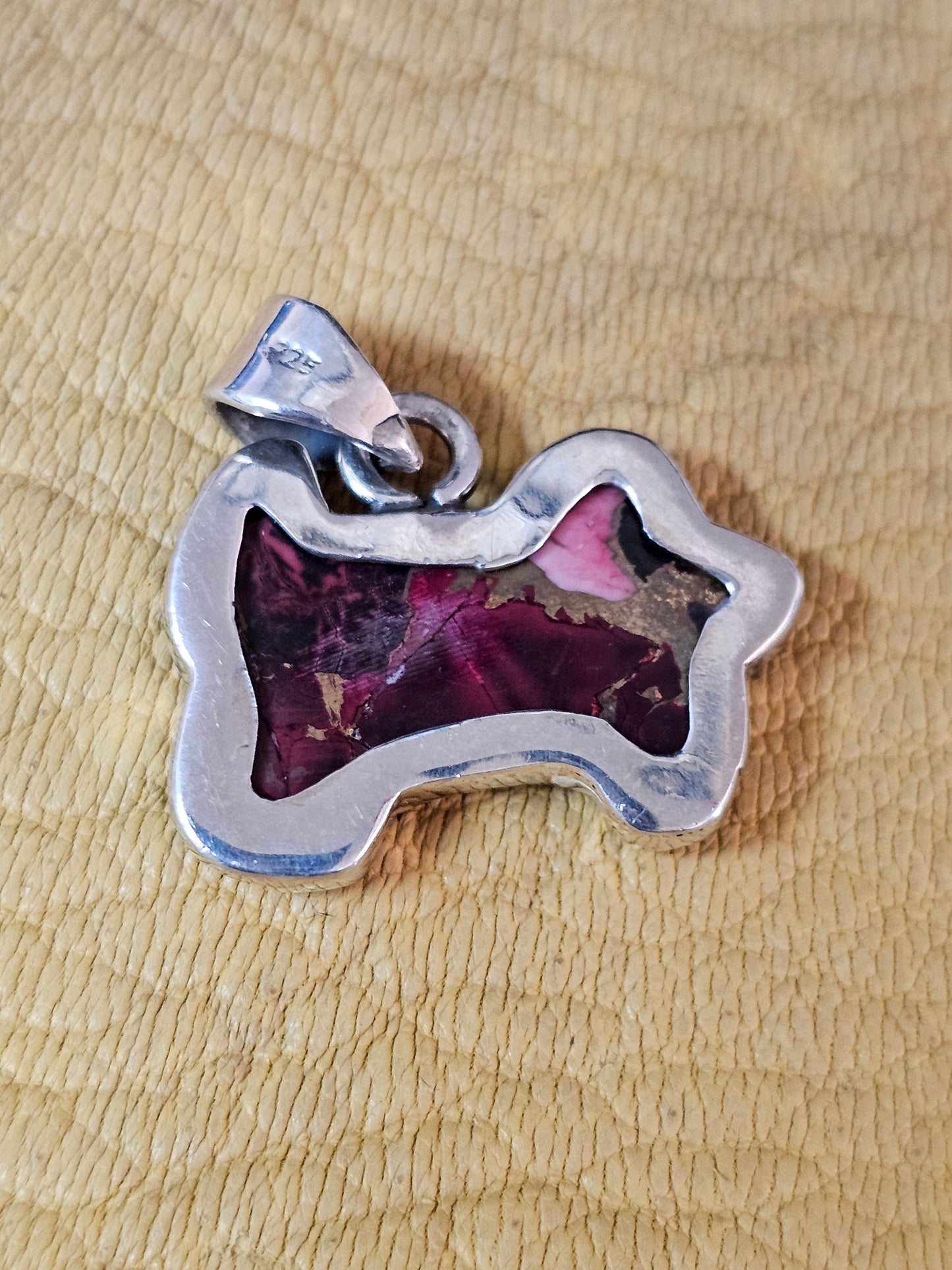 Dog Cow Red Dahlia, Purple Dahlia Spiny Oyster Pendants Lot of five Sterling Silver