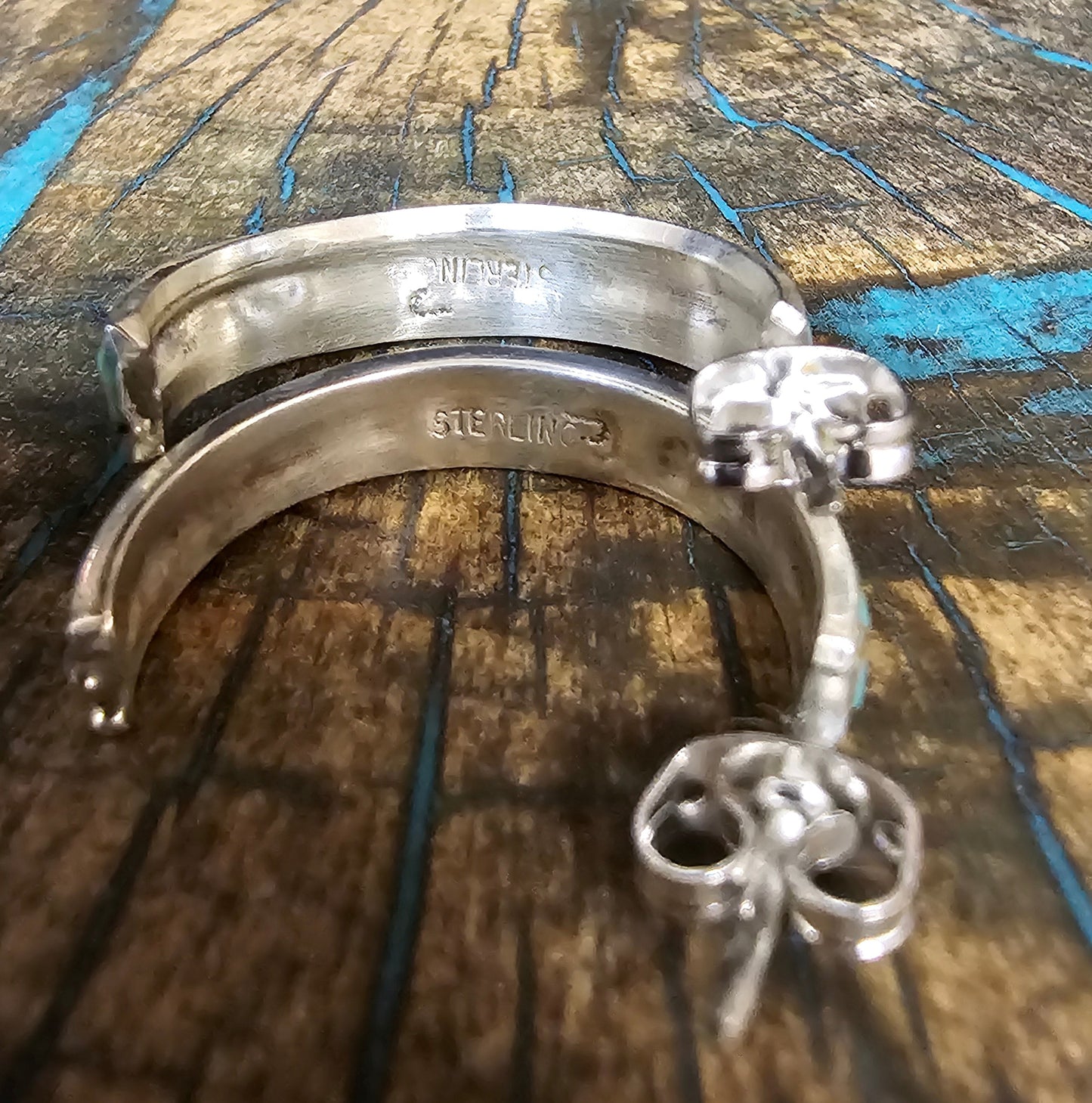 Navajo Artist Jamie Johnson Kingman Turquoise Earring Hoops Sterling SIlver