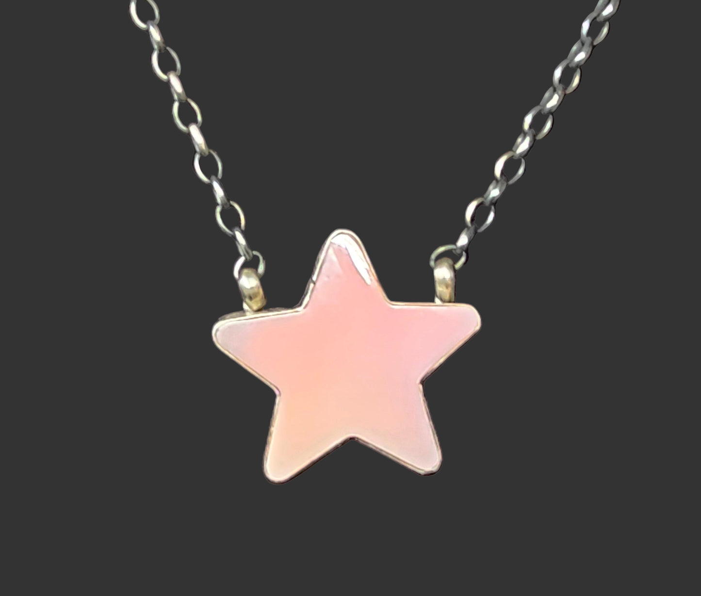 Native American Signed Pink Conch Star Necklace Donovan Skeets Sterling Silver Navajo