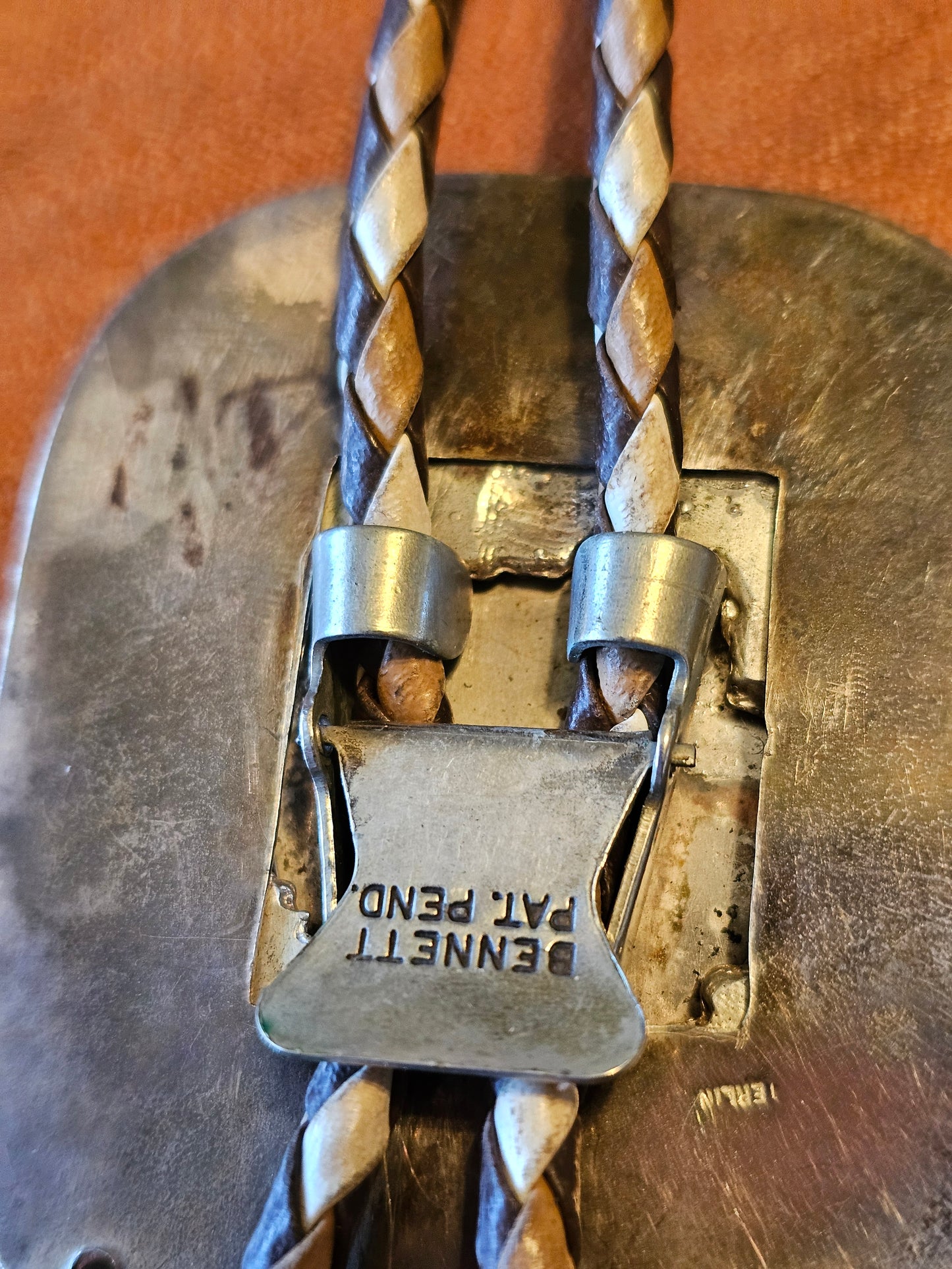 Smokey Kingman Bolo Tie Sterling Silver Red Coral Molten Lava-Silver Applique Stamped "G" RARE