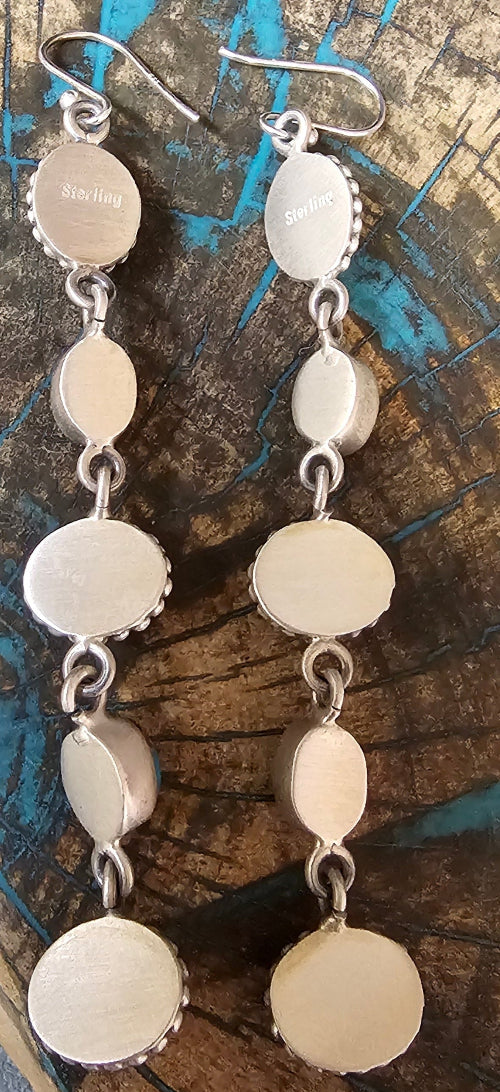 Pink Dahlia Long Dangle Earrings 3" Sterling Silver Southwestern