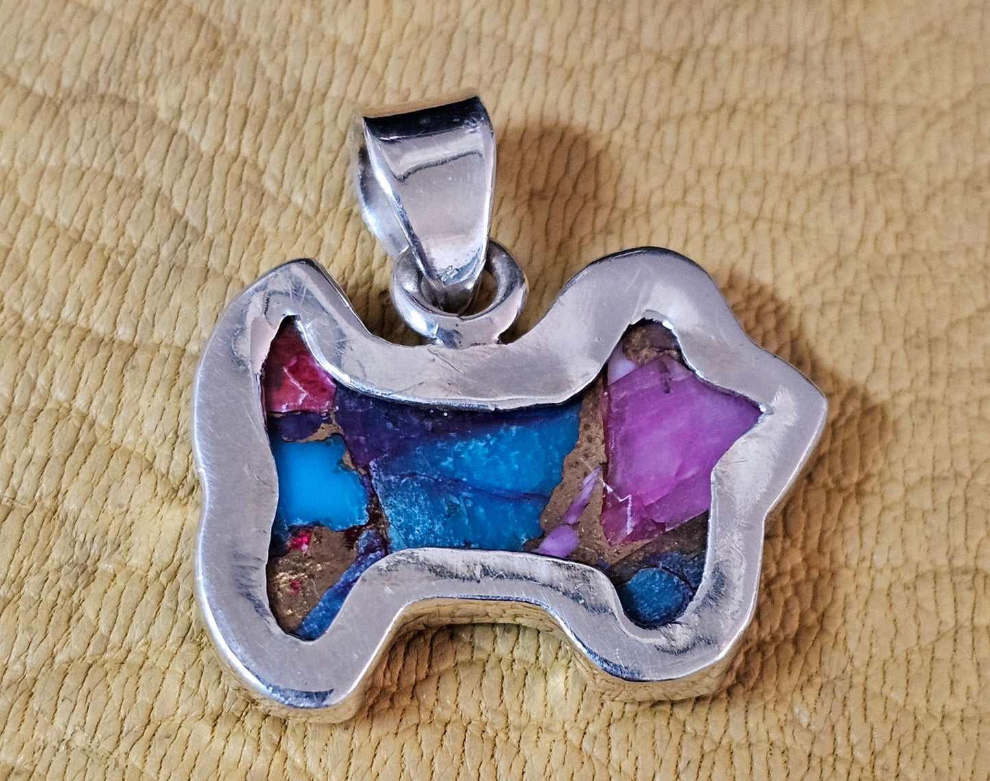 Dog Cow Red Dahlia, Purple Dahlia Spiny Oyster Pendants Lot of five Sterling Silver