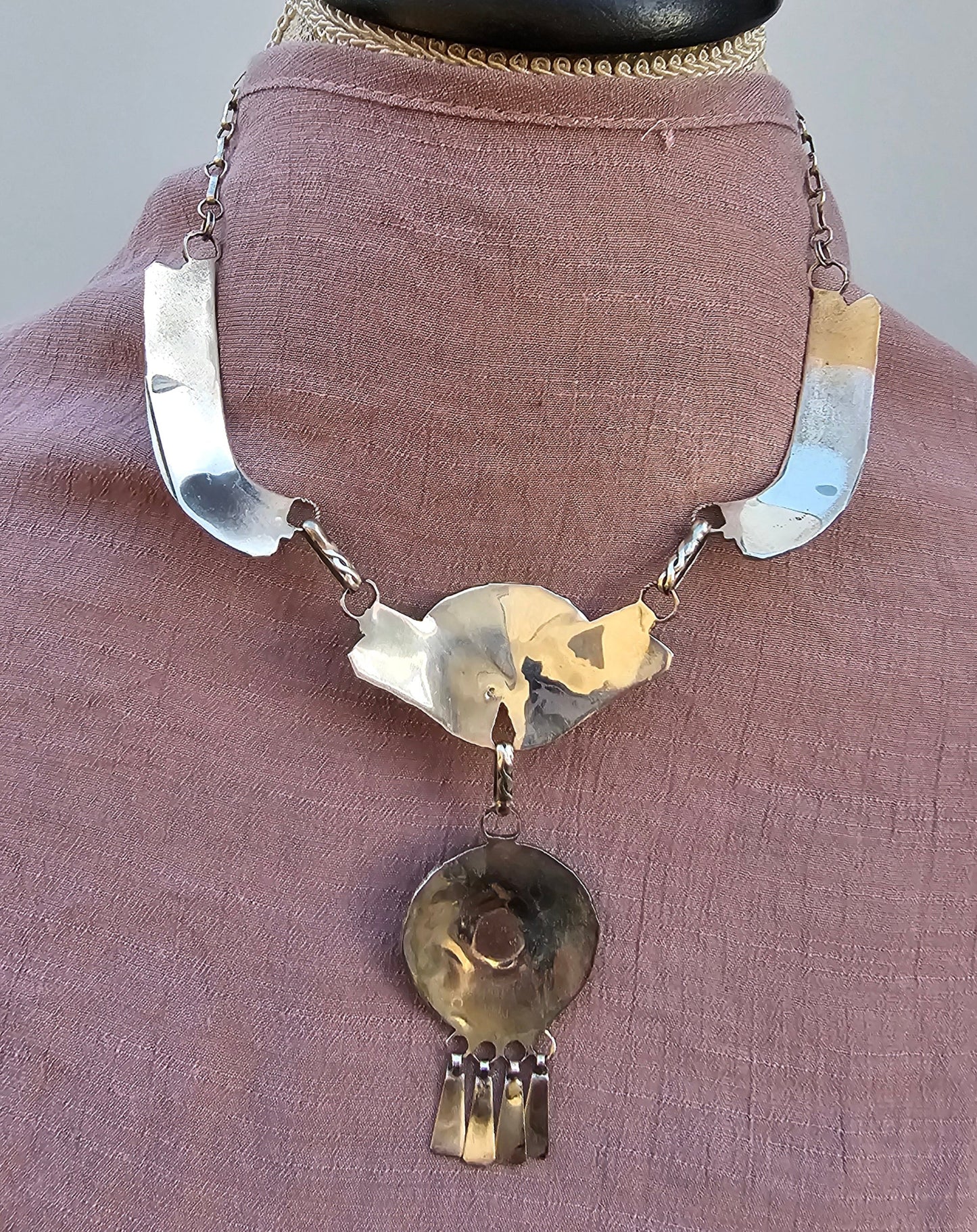 Vintage Zuni Necklace Sterling Silver Native American Petit Point W/Matching Earrings Rare