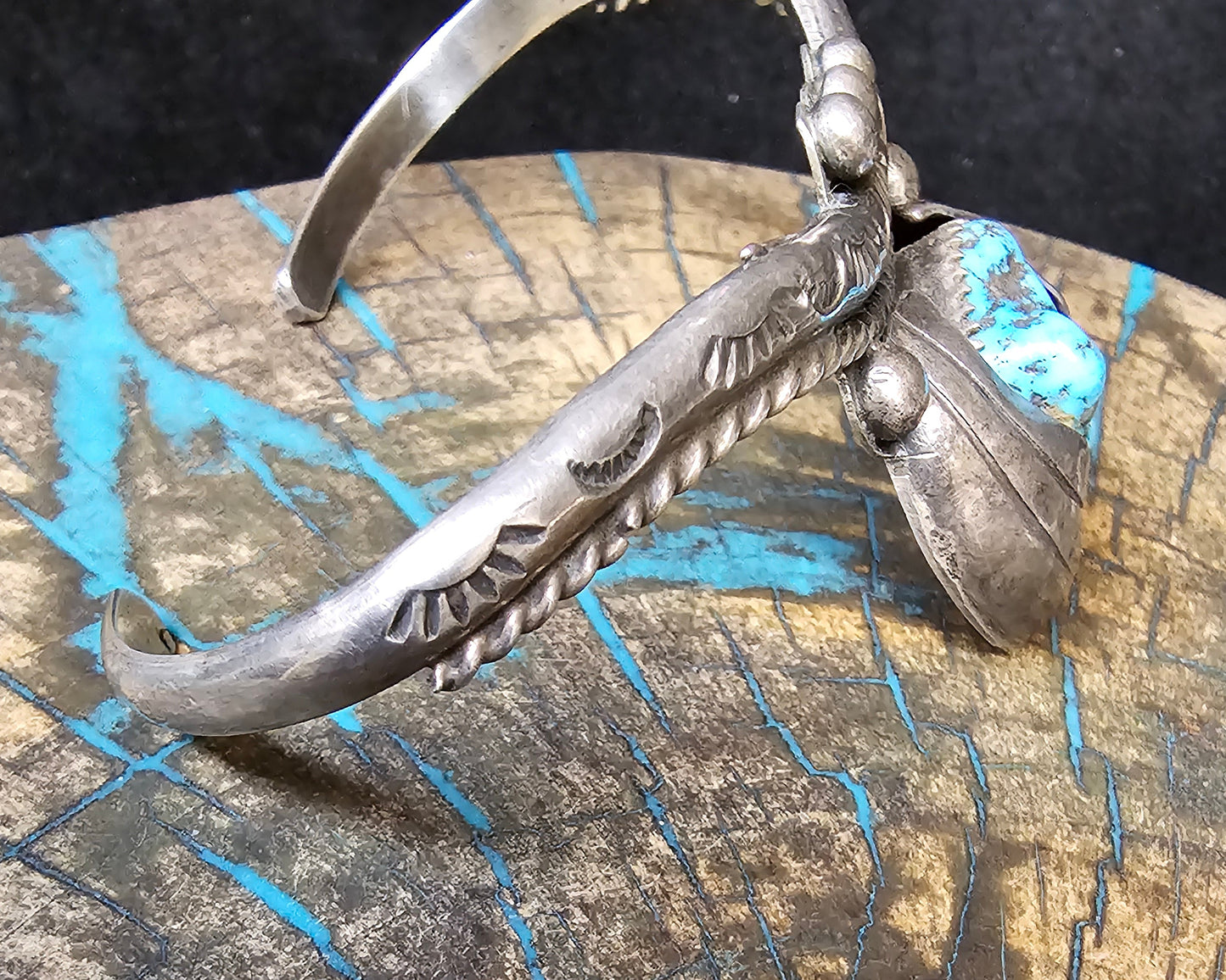 Vintage Navajo Cuff Sterling Silver & Turquoise Trading Post Mark