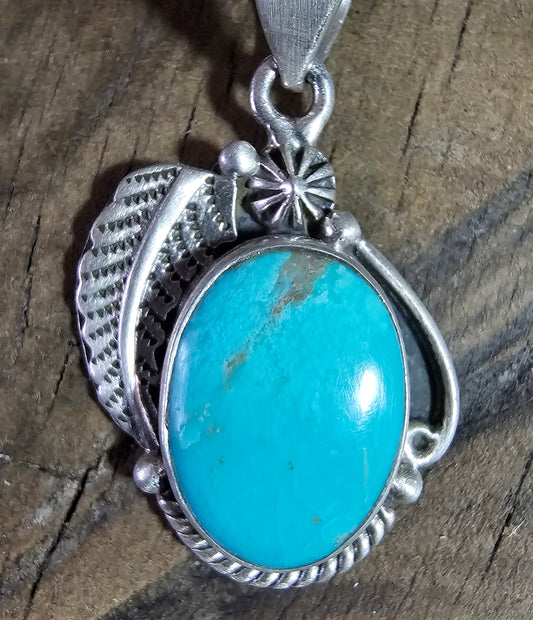 Kingman Turquoise Pendant with Brushed Sterling Silver