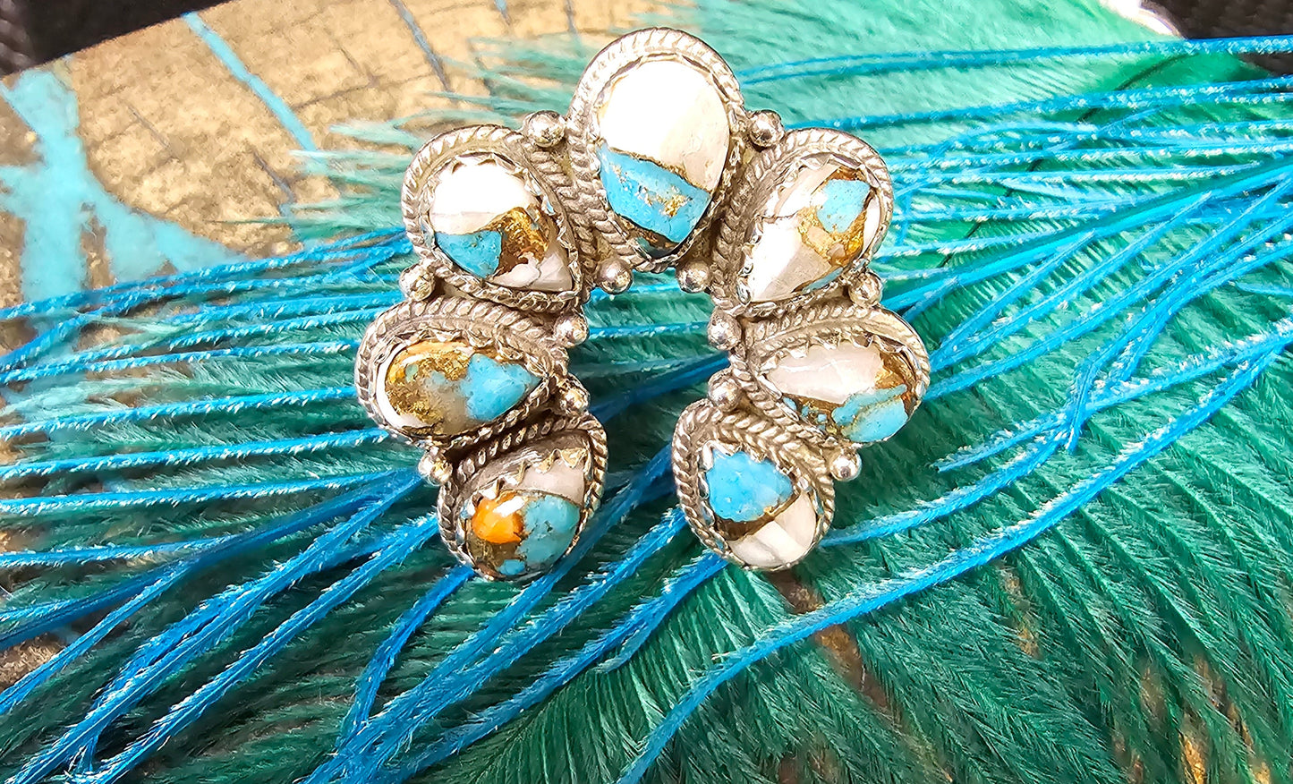 Turquoise White Buffalo Spiny Oyster Ring Size 11 Sterling Silver Southwestern Ring Horseshoe