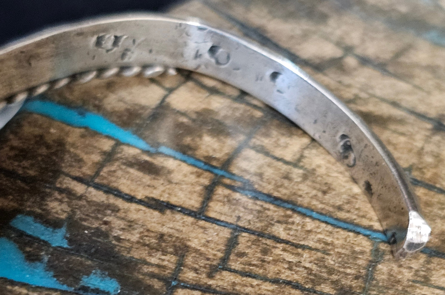 Vintage Navajo Cuff Sterling Silver & Turquoise Trading Post Mark
