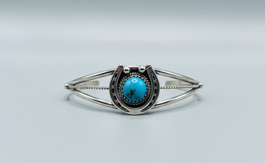 Letricia Largo Horseshoe  Cuff Sterling Sz 7 3/4 Navajo Kingman Turquoise