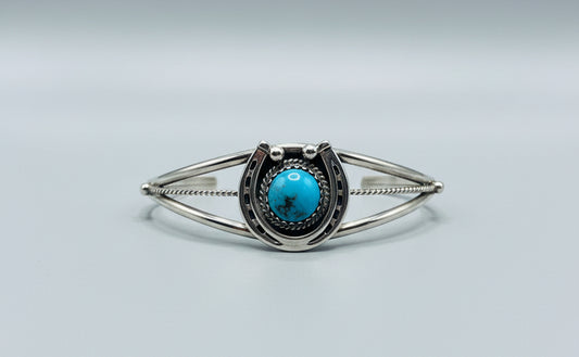 Letricia Largo Horseshoe  Cuff Sterling Sz 7 3/4 Navajo Kingman Turquoise