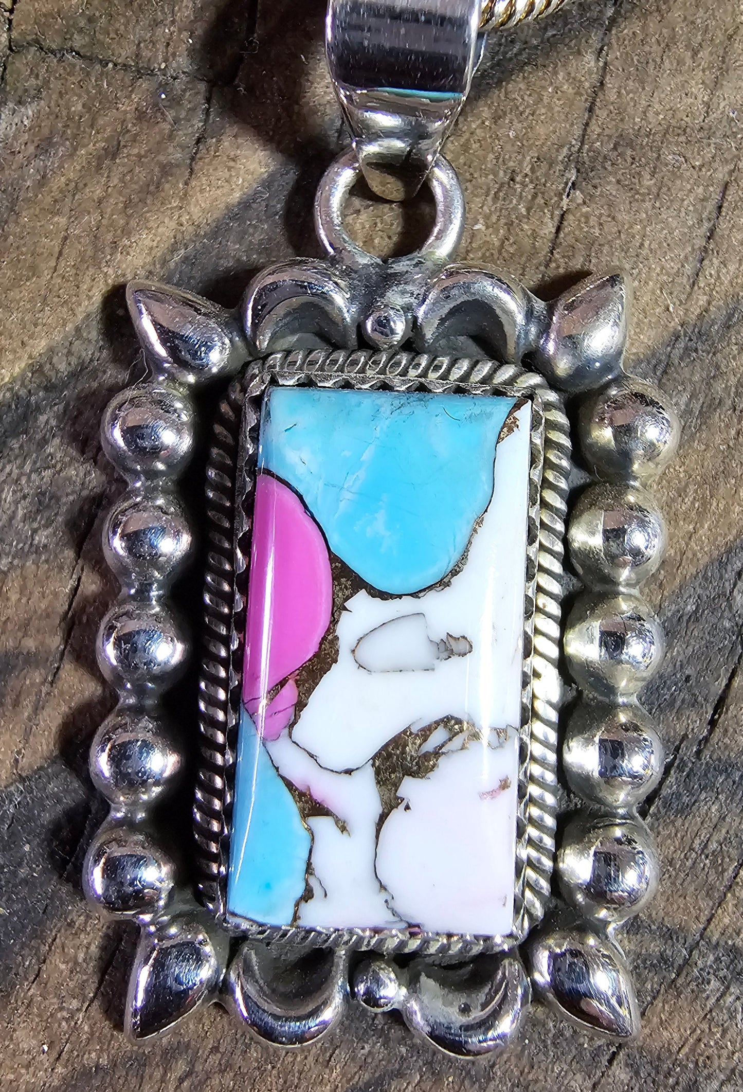 Cotton Candy Turquoise and Sterling Silver Pendant with SS Chain Necklace