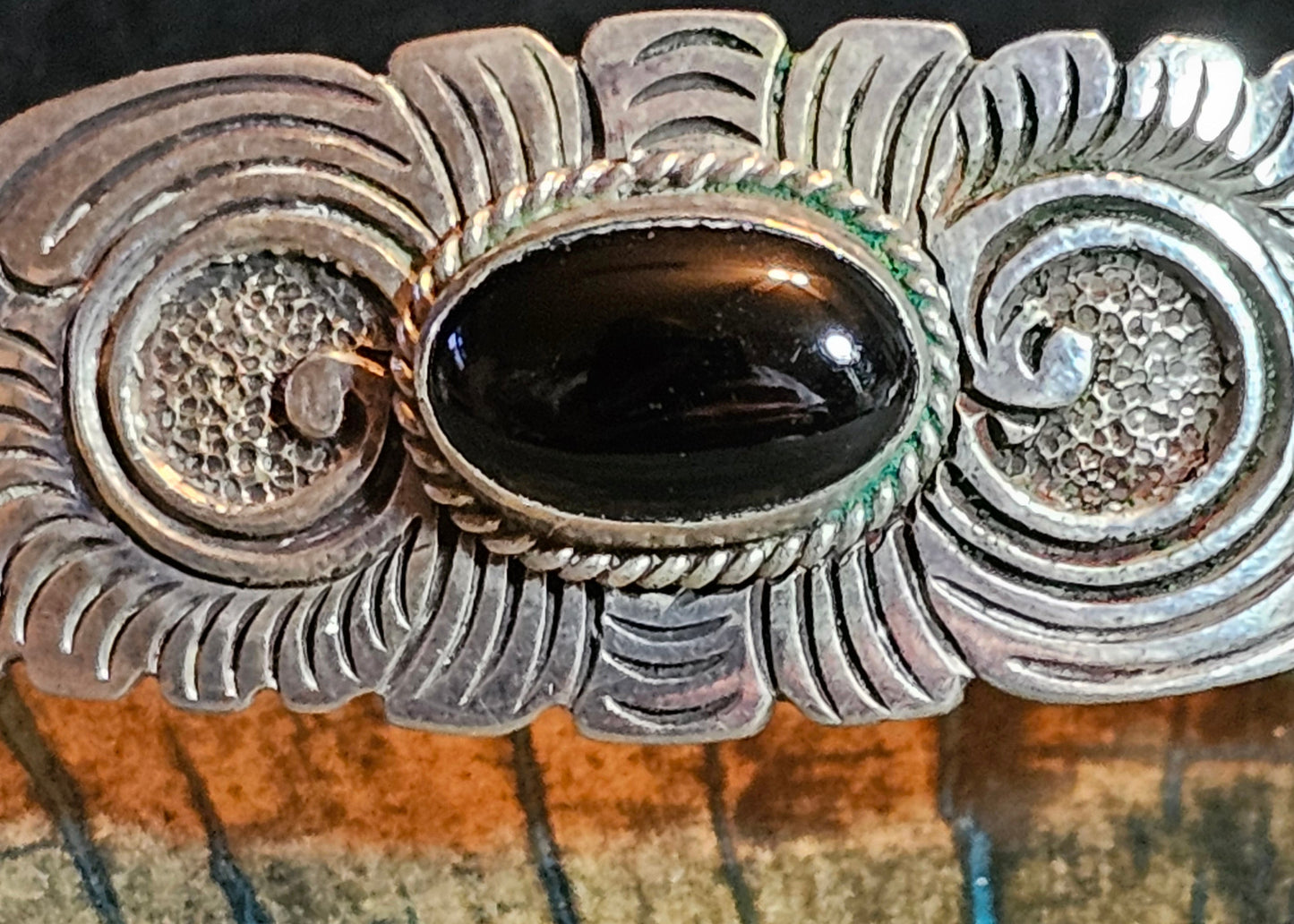 Vintage Native American Onyx and Sterling Silver Cuff Navajo
