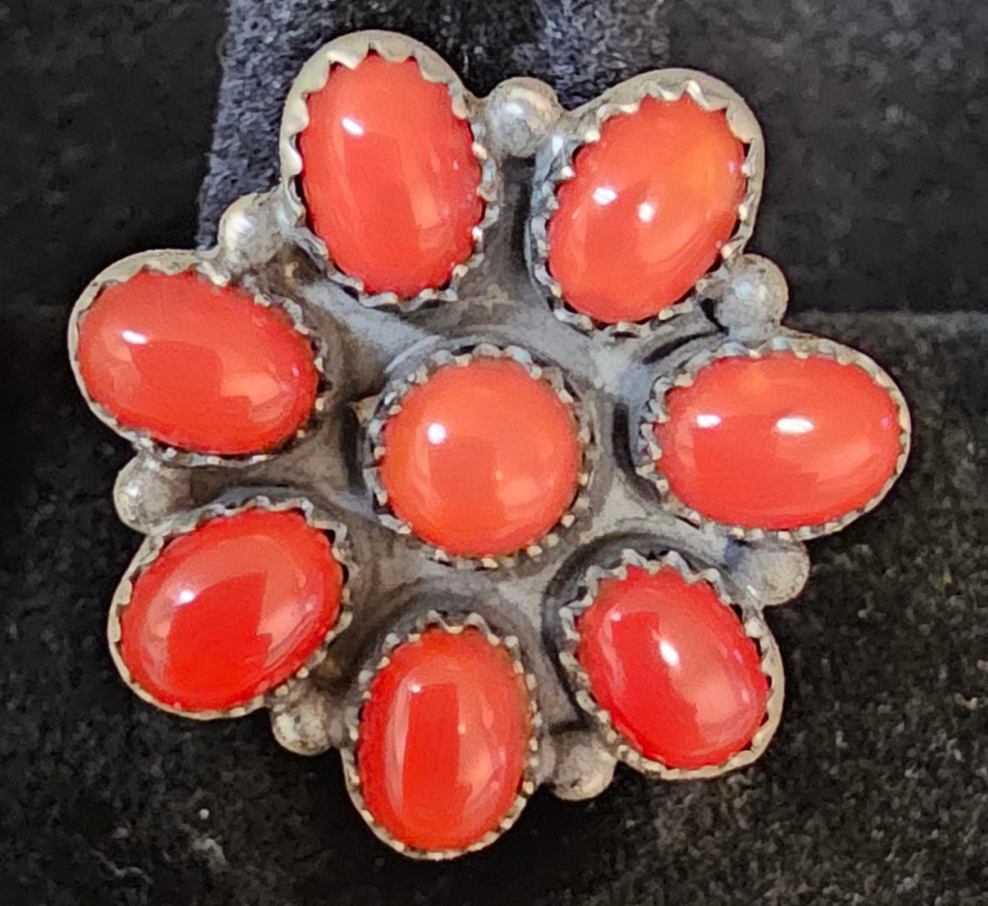 Red Coral Ring and Sterling Silver Ring Adjustable