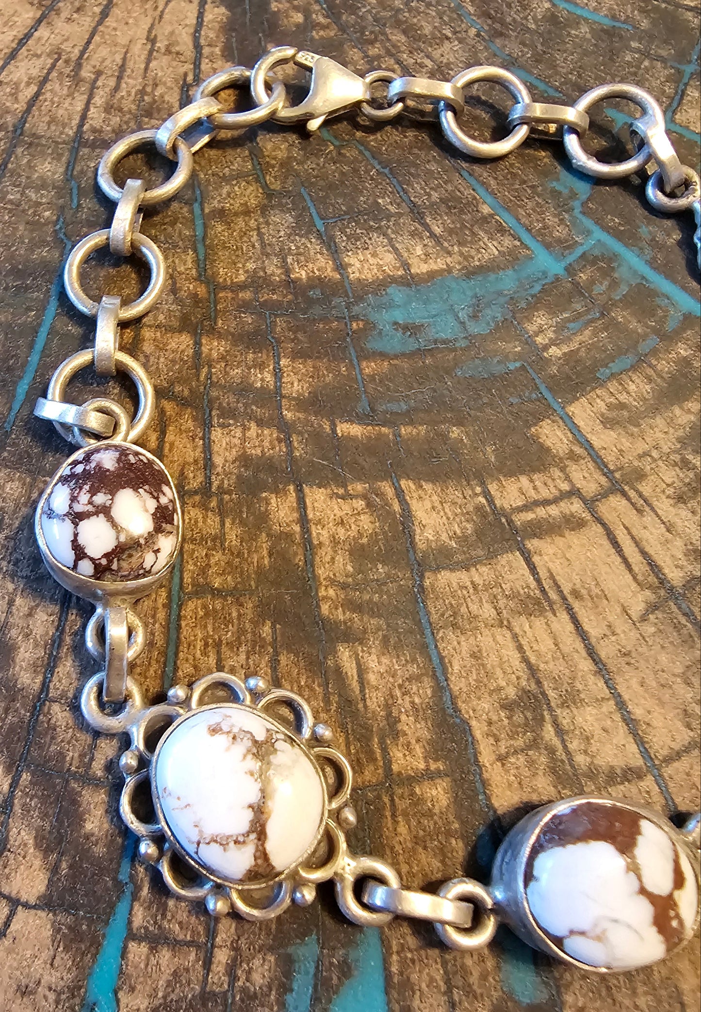 Wild Horse Sterling Silver Adjustable Bracelet. 6 Stones Southwestern Style