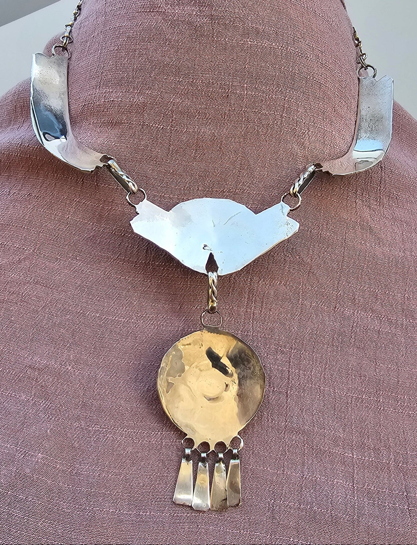 Vintage Zuni Necklace Sterling Silver Native American Petit Point W/Matching Earrings Rare
