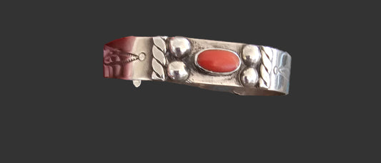 Red Coral and Sterling Silver Cuff Navajo