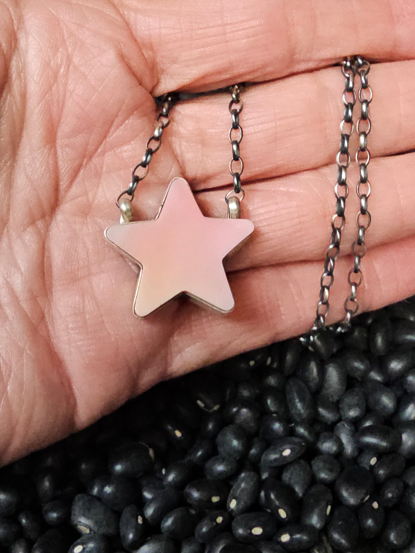 Native American Signed Pink Conch Star Necklace Donovan Skeets Sterling Silver Navajo