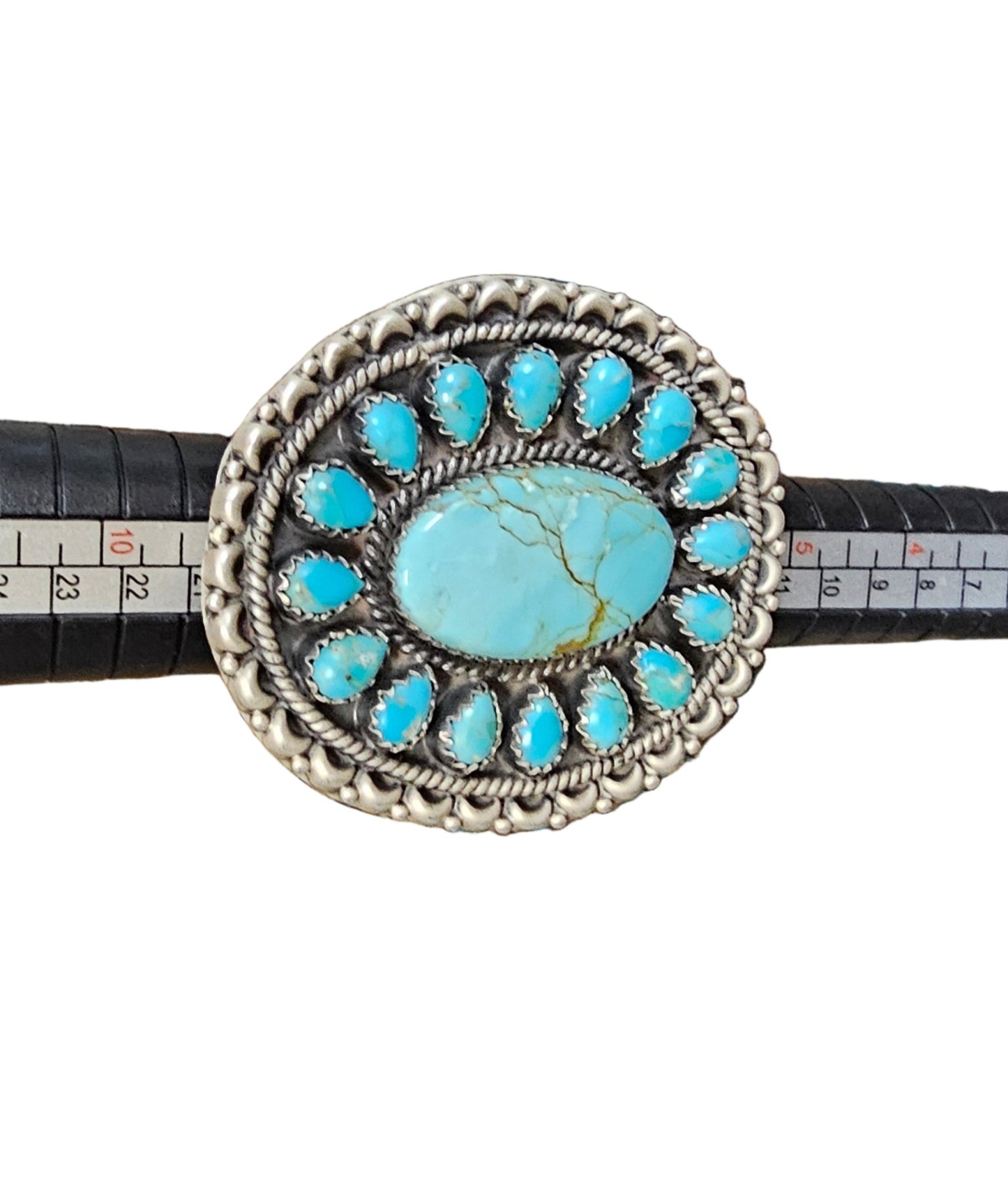 Kingman and Number 8 Turquoise Oval Large Sterling Silver Ring Southwestern Adjustable Tree Of Life