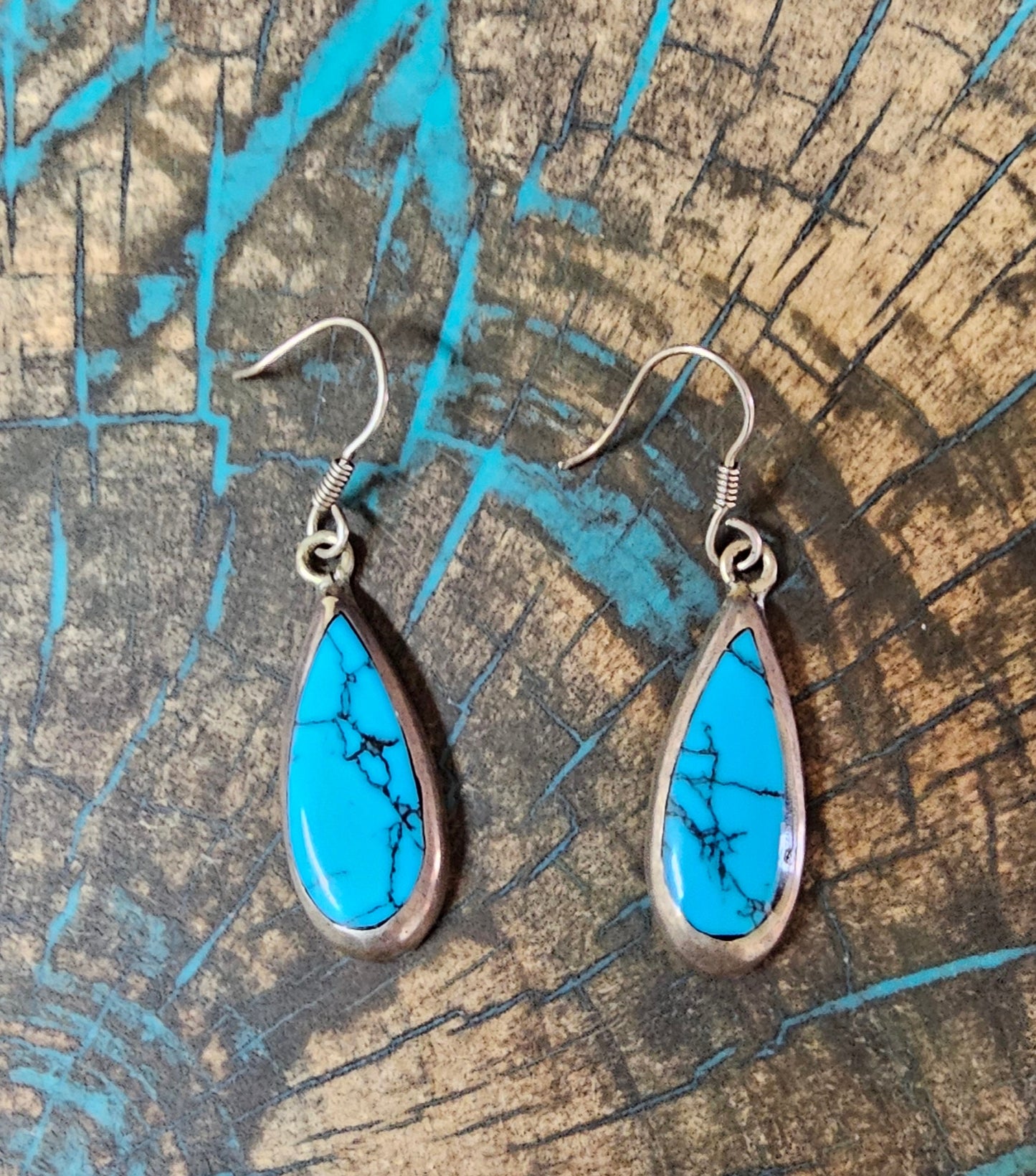 VIntage Sterling Silver Tear Drop Earrings Sleeping Beauty Turquoise