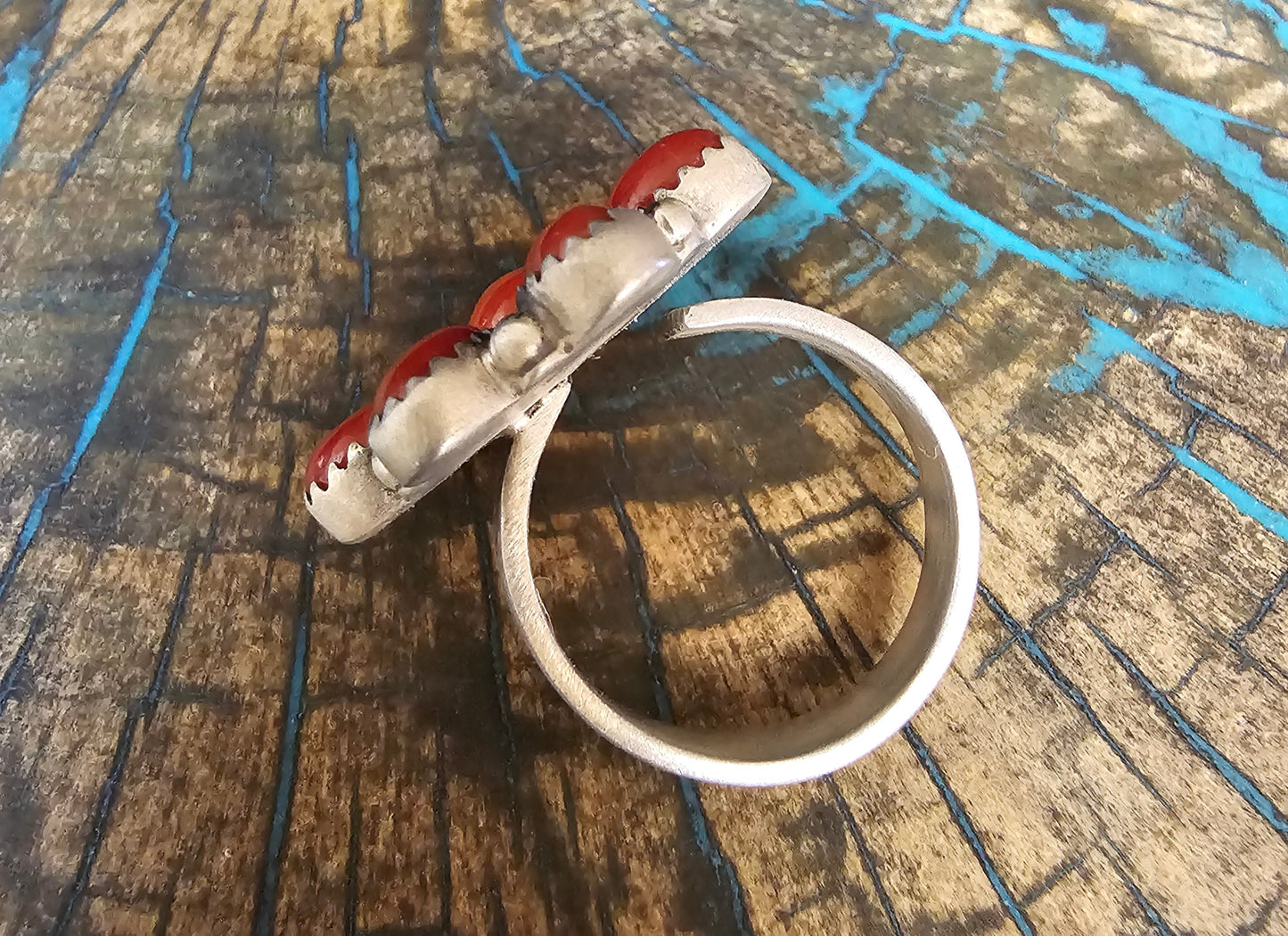 Red Coral Ring and Sterling Silver Ring Adjustable