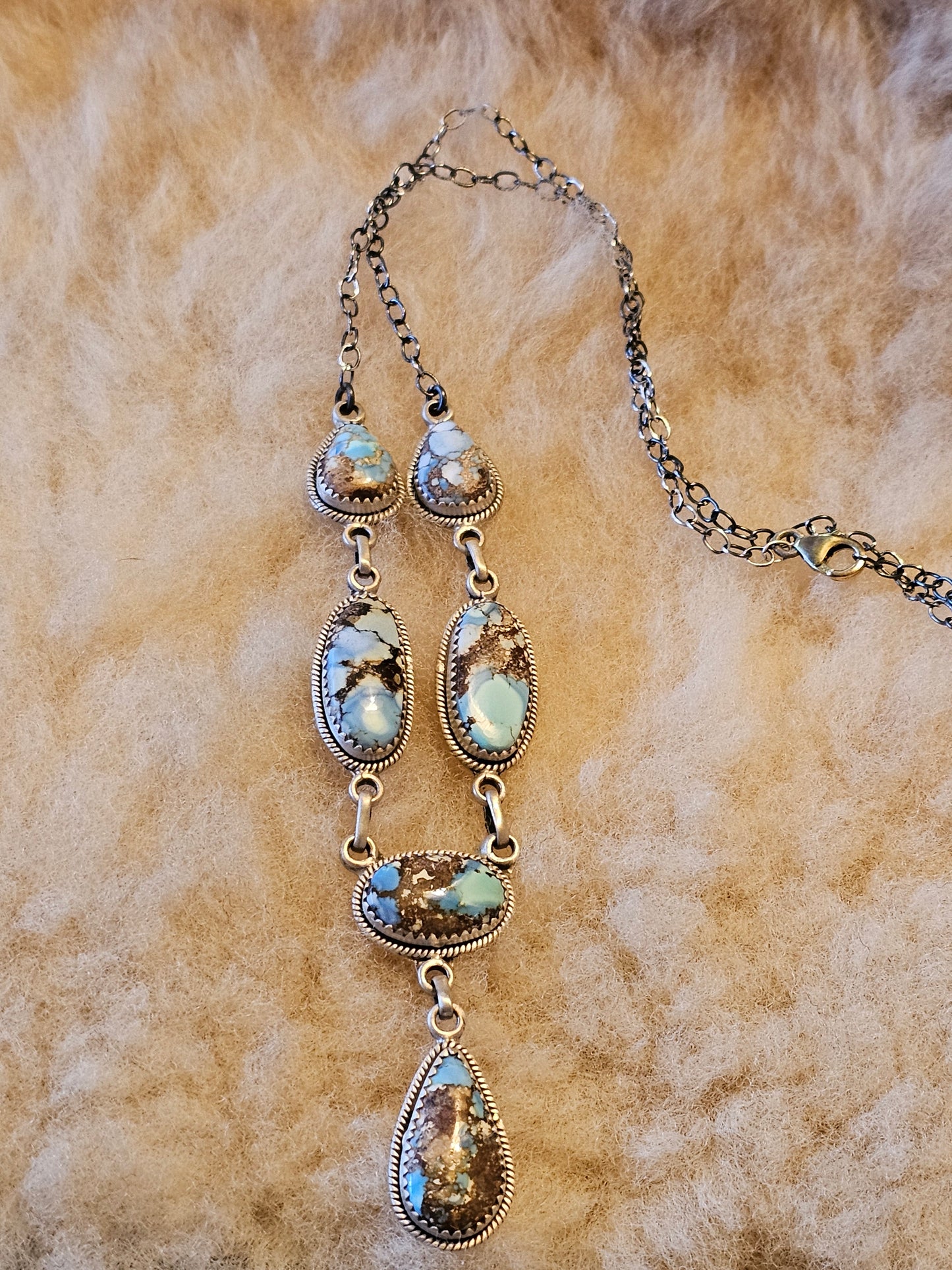 Golden Hils Turquoise Sterling Silver Southwestern Lariart 16 "