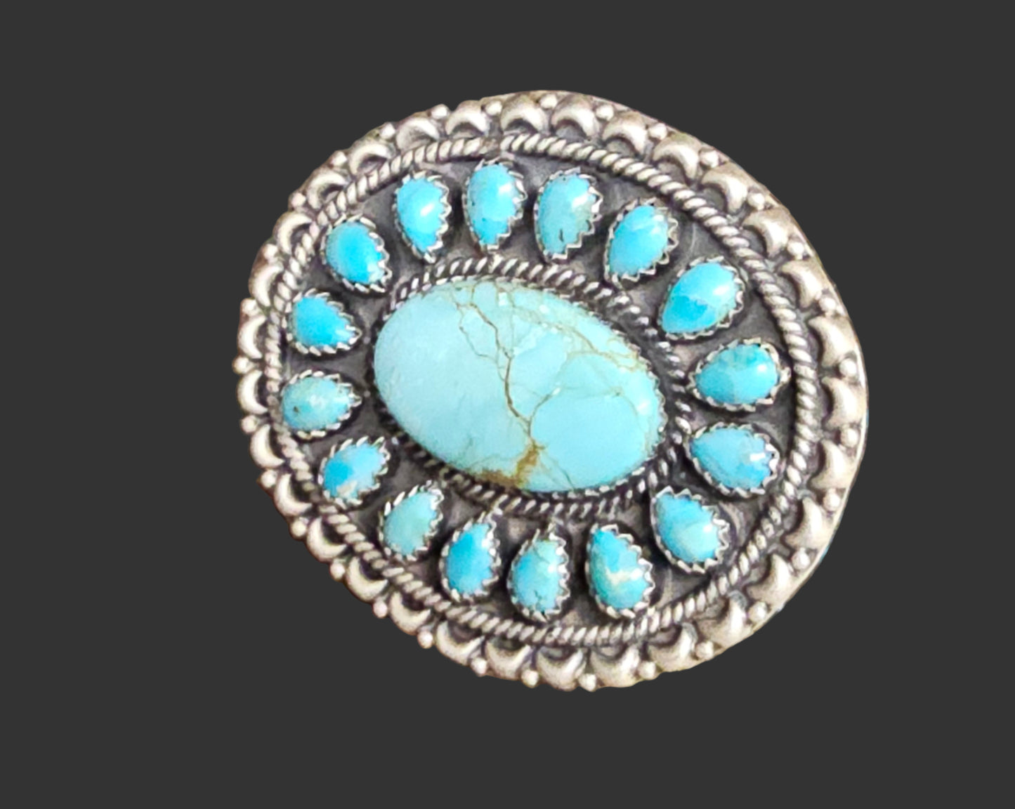Kingman and Number 8 Turquoise Oval Large Sterling Silver Ring Southwestern Adjustable Tree Of Life